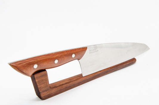Classic Chef's Knife- Tan Canvas Micarta with Medium White liners and Stainless pins