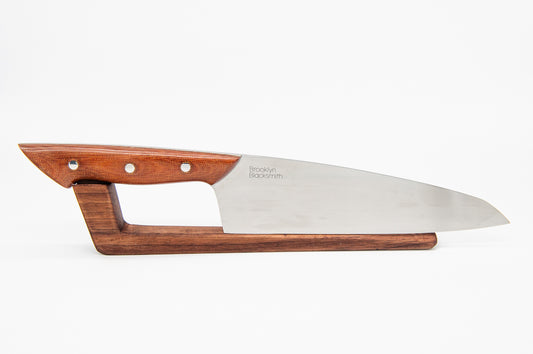 Modern Santoku Chef's Knife- Tan Canvas Micarta with Medium White liners and Stainless pins