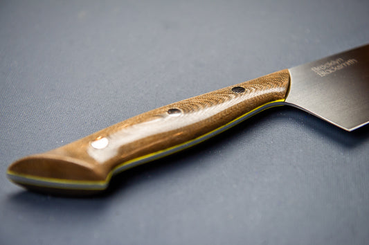 Classic Chef's Knife- Delorean Micarta with Medium Yellow Liners and Silver Pins (Slightly Imperfect!)