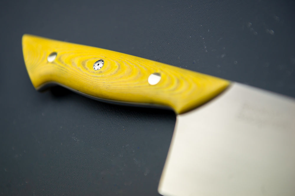 Classic Chef's Knife- Antiqued Bone Micarta with White G10 and Silver Mosaic Rivet