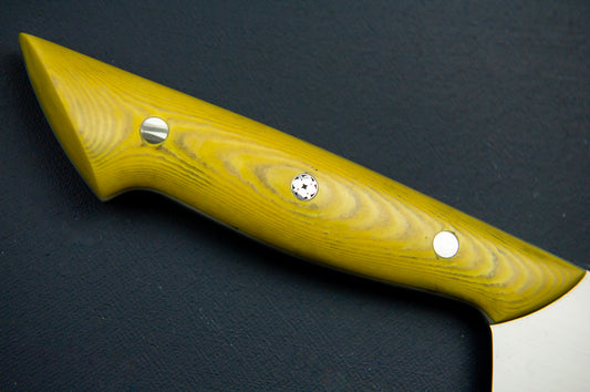 Classic Chef's Knife- Antiqued Bone Micarta with White G10 and Silver Mosaic Rivet