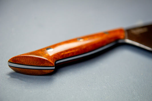 Modern Santoku Chef's Knife- Brown Canvas with Medium Black Liners and Silver Mosaic Pins