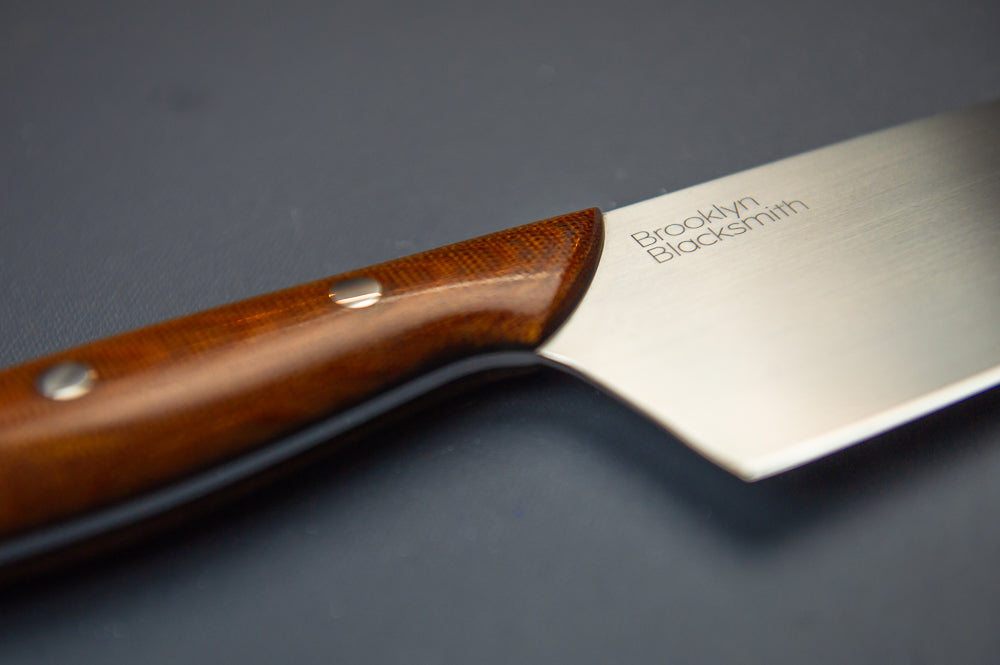 Classic Chef's Knife- Tan Micarta with Black Liners and Stainless pins