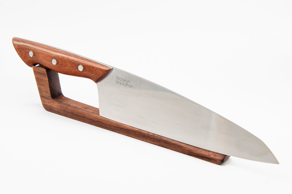 Classic Chef's Knife- Tan Canvas Micarta with Medium White liners and Stainless pins
