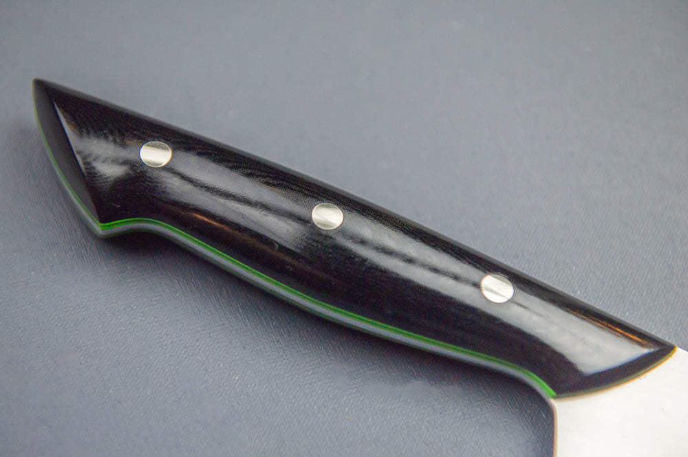 Classic Chef's Knife- Black Micarta Handles with Large Green Liners and Silver Pins