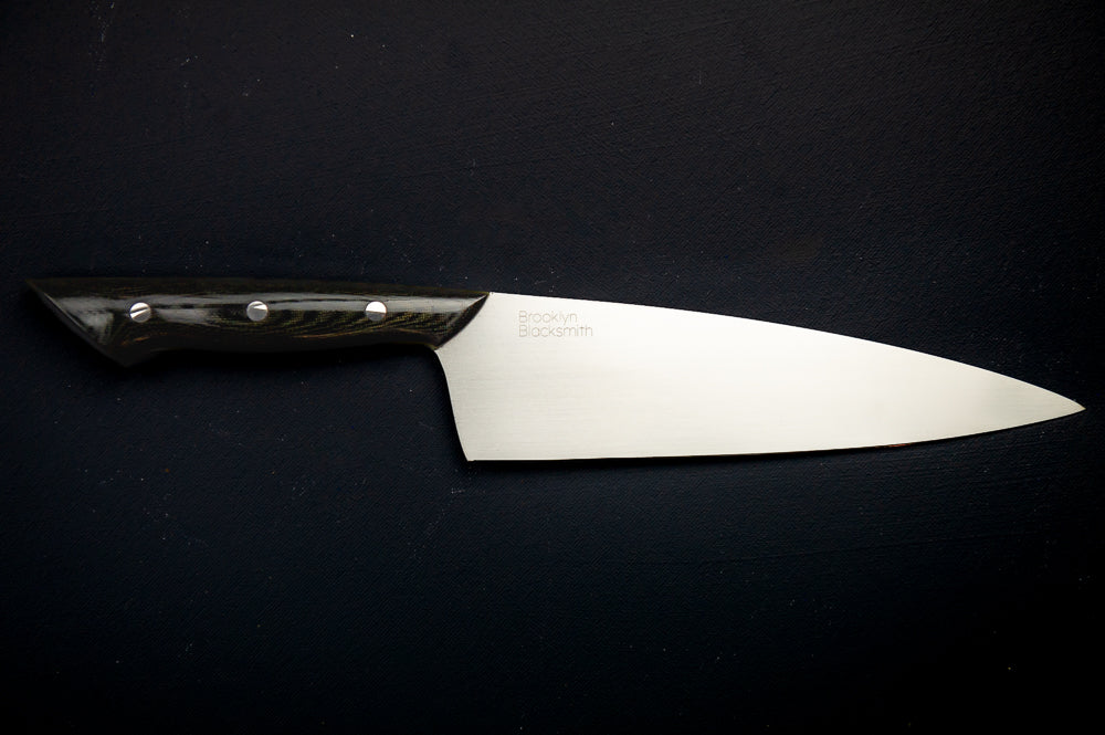 Classic Chef's Knife- Black Micarta Handles with large Coffee Liners and Silver Pins