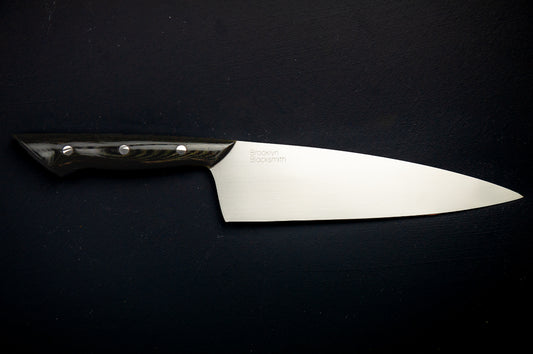 Classic Chef's Knife- Black Micarta Handles with large Coffee Liners and Silver Pins