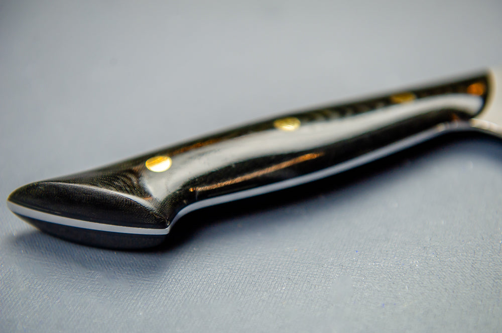 Classic Chef's Knife- Black Micarta with Black Liners and Brass Mosaic Pin
