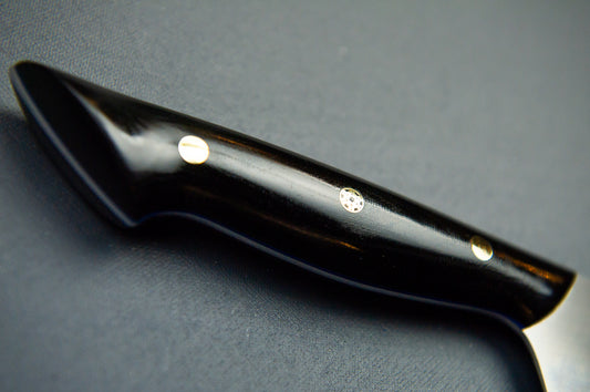 Classic Chef's Knife- Black Micarta with Blue Liners and Brass Mosaic Pin