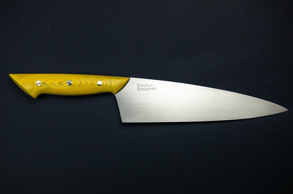 Classic Chef's Knife- Antiqued Bone Micarta with White G10 and Silver Mosaic Rivet