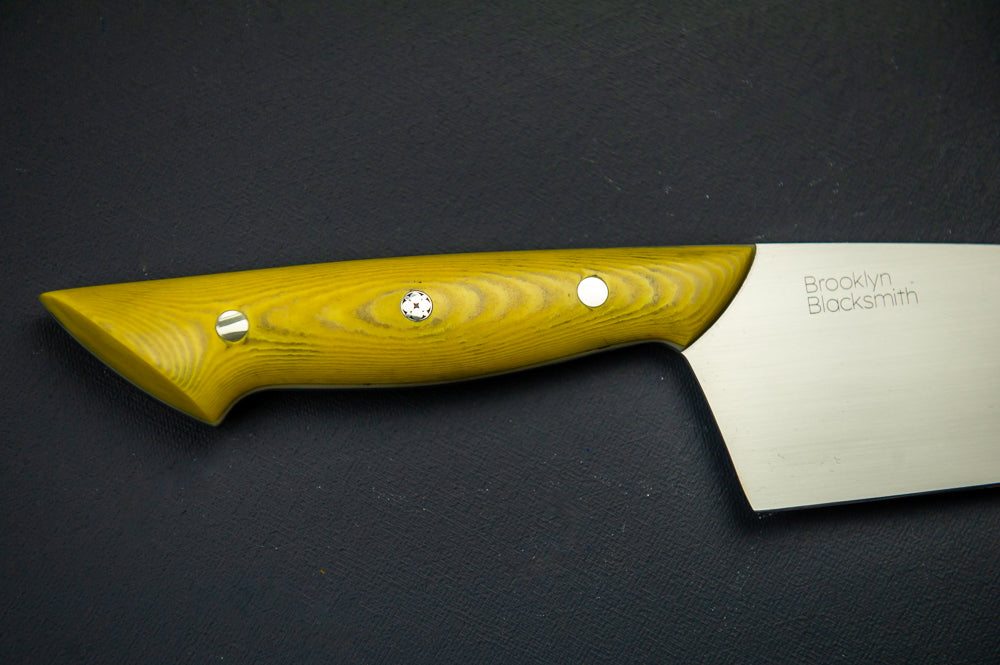Classic Chef's Knife- Antiqued Bone Micarta with White G10 and Silver Mosaic Rivet