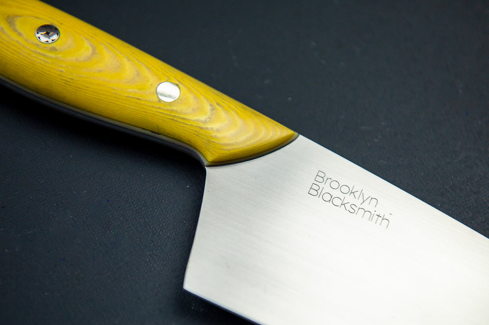 Classic Chef's Knife- Antiqued Bone Micarta with White G10 and Silver Mosaic Rivet