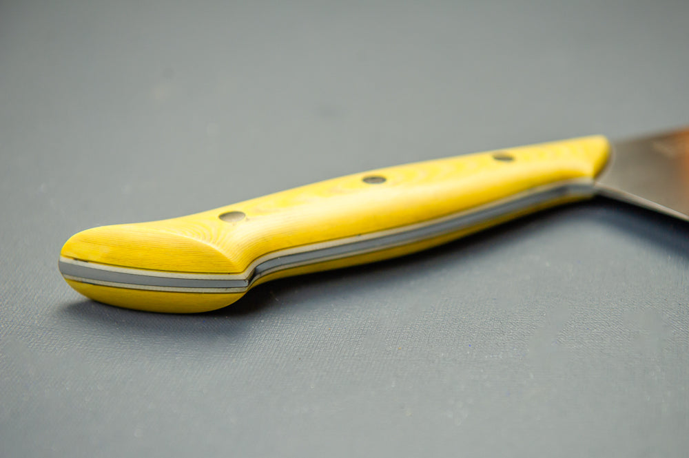 Classic Chef's Knife- Antiqued Bone Micarta with White G10 and Silver Mosaic Rivet