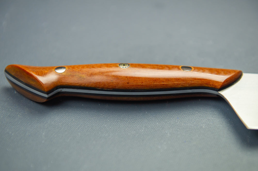 Classic Chef's Knife- Tan Micarta with Black Liners and Silver Mosaic (Slight Imperfection)