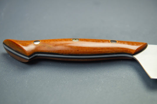 Classic Chef's Knife- Tan Micarta with Black Liners and Silver Mosaic (Slight Imperfection)