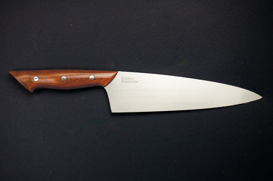 Classis Chef's Knife- Brown Canvas Micarta with Medium Black Liners, Stainless Corby Bolts and Silver Mosaic Pin