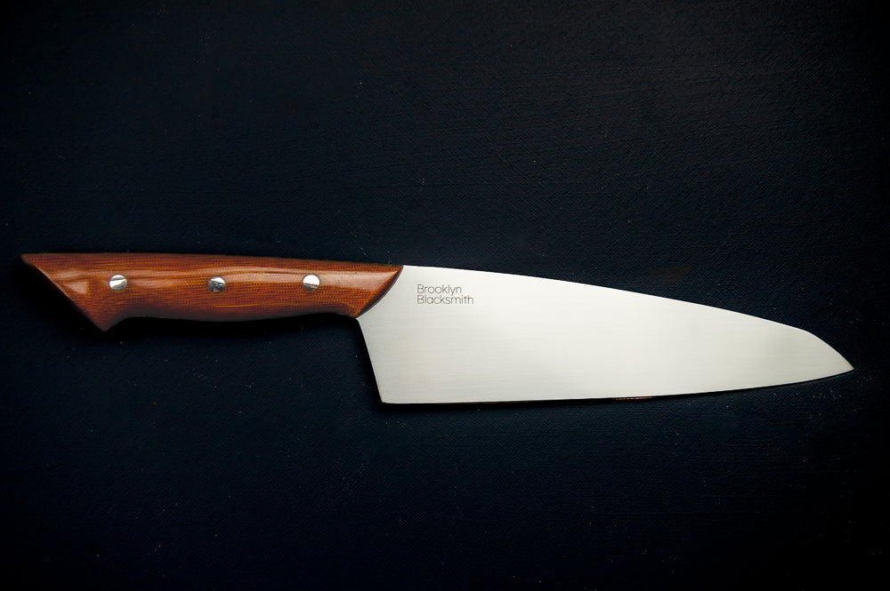 Modern Santoku Chef's Knife- Brown Canvas with Medium Black Liners and Silver Mosaic Pins