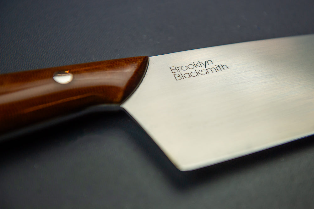 Modern Santoku Chef's Knife- Brown Canvas with Medium Black Liners and Silver Mosaic Pins