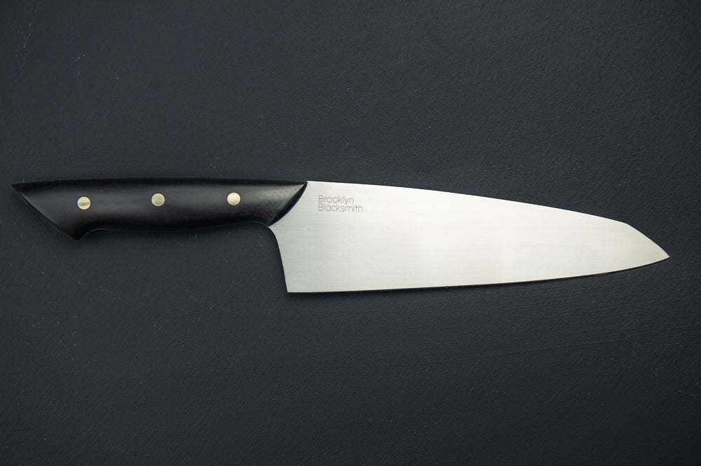 Modern Santoku Chef's Knife- Black Micarta with Fine Green liners Brass Pins