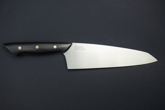 Modern Santoku Chef's Knife- Black Micarta with Fine Green liners Brass Pins